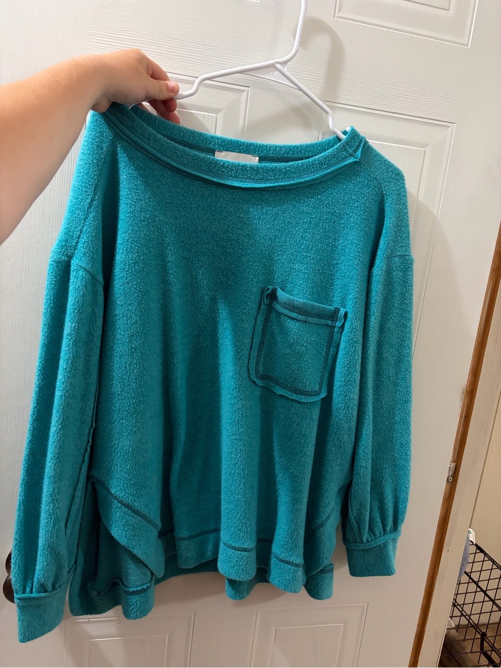 Zenana Outfitters Teal Relaxed Pocket Pullover Sweater